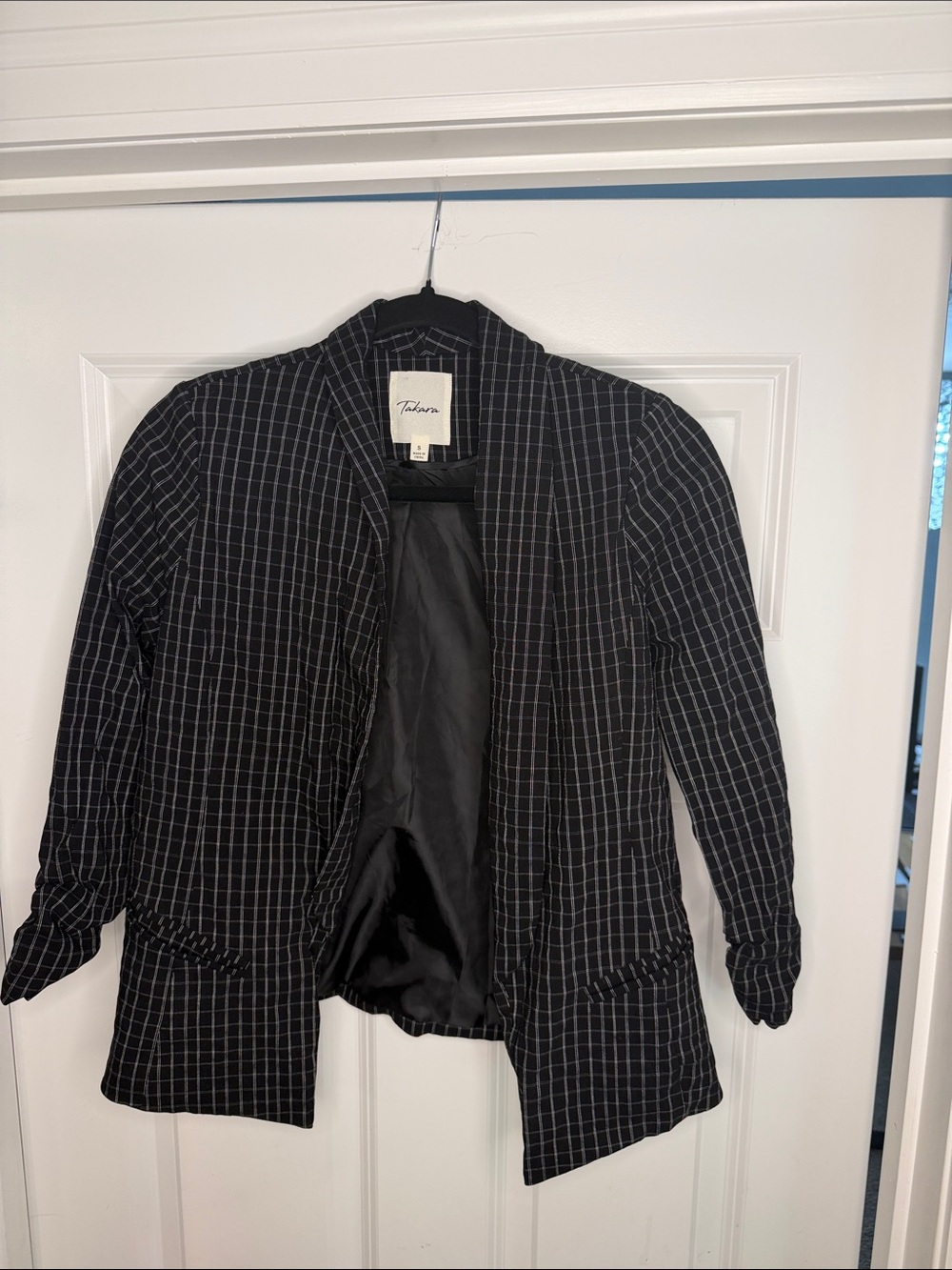Tahari Black Windowpane Open-Front Blazer